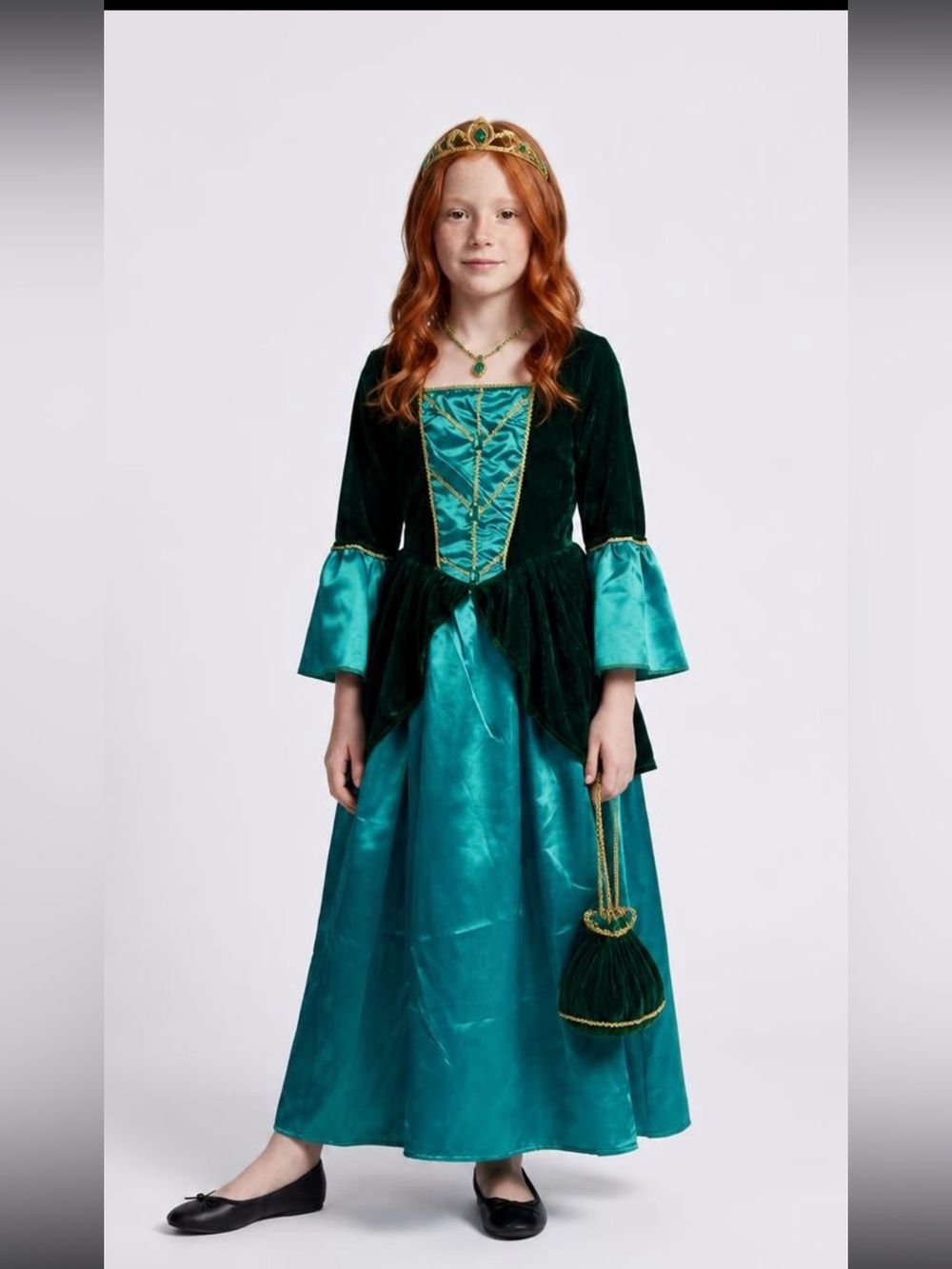 Girls' Emerald & Teal Velvet Princess Costume Dress